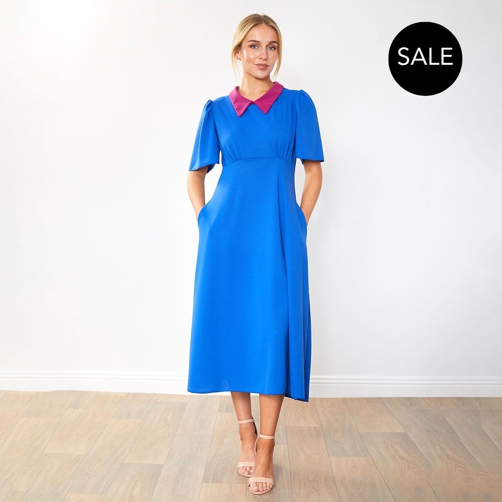 Dawson Dress (Cobalt/Ruby Collar)