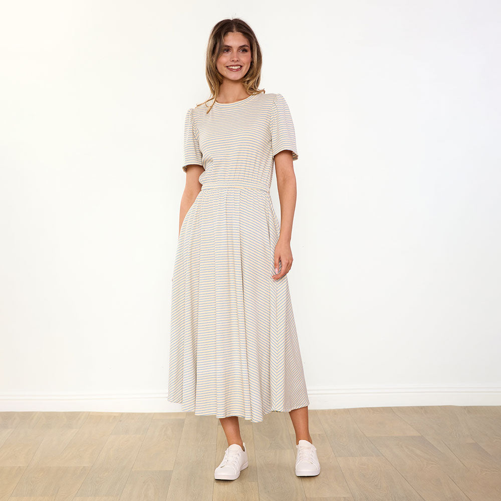 Eilish Dress (Cream/Blue)