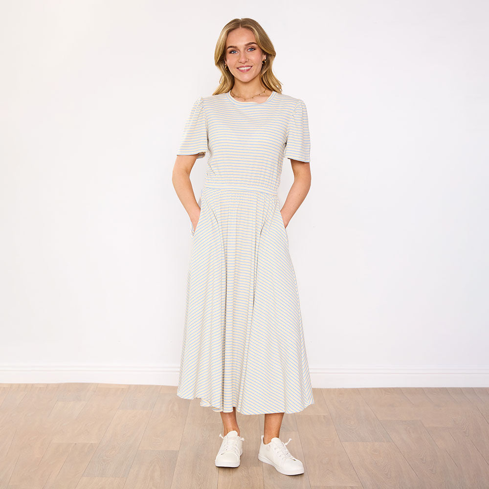 Eilish Dress (Cream/Blue)