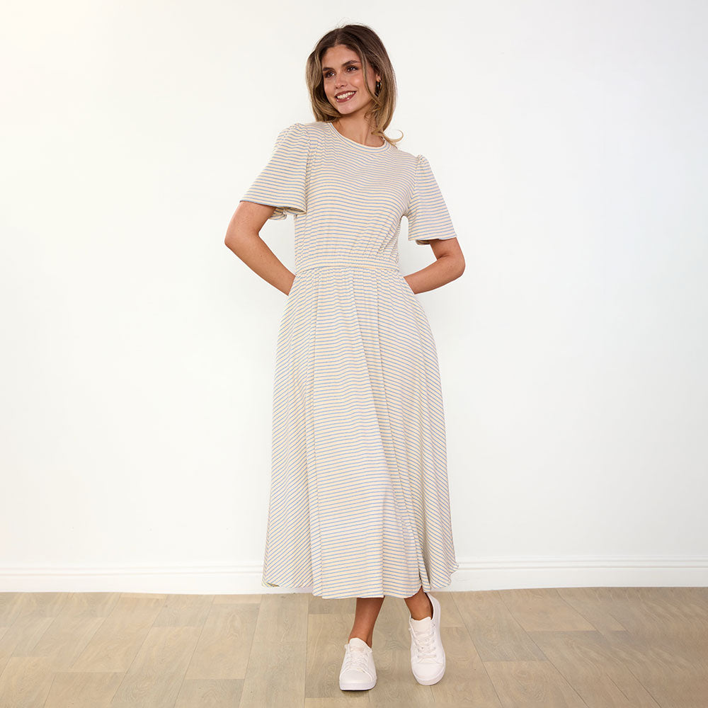 Eilish Dress (Cream/Blue)