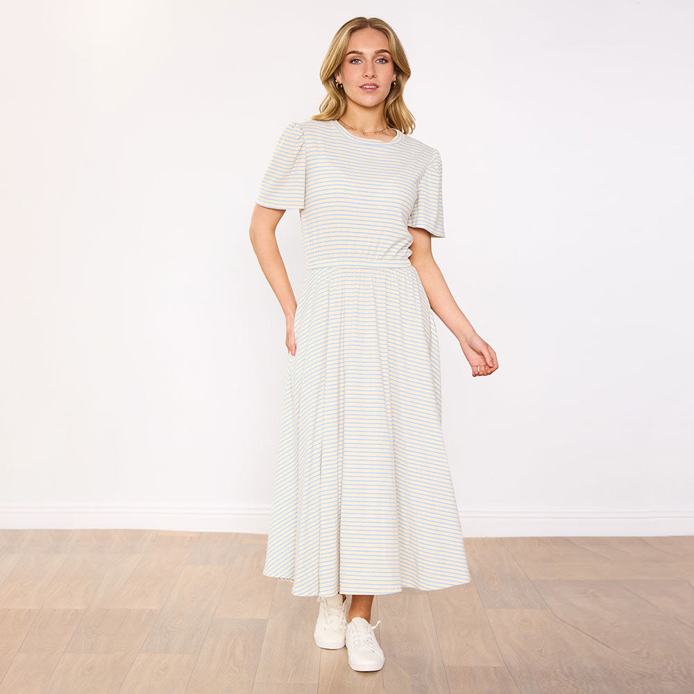 Eilish Dress (Cream/Blue)
