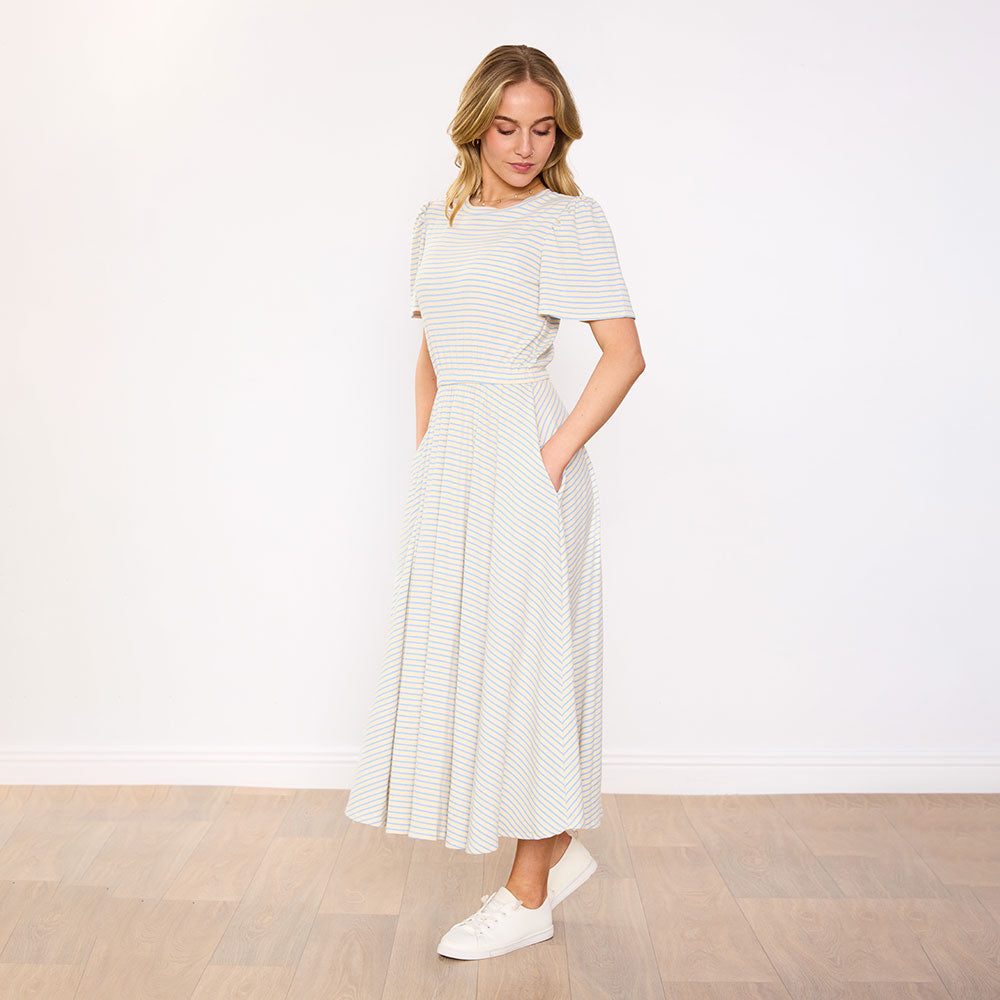 Eilish Dress (Cream/Blue)