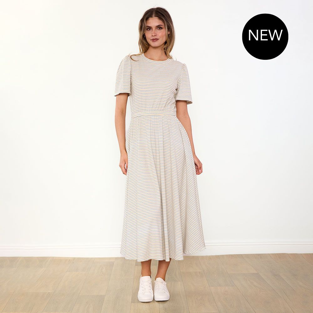 Eilish Dress (Cream/Blue)