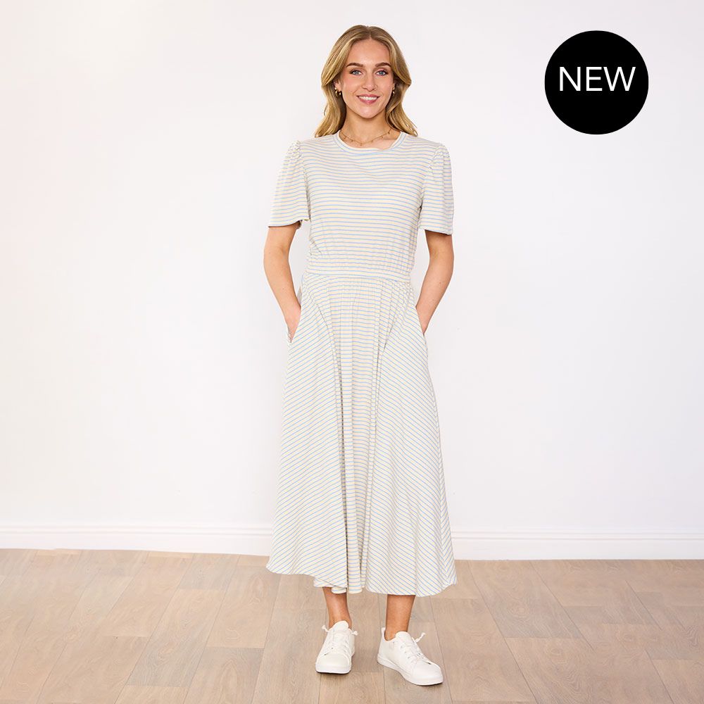 Eilish Dress (Cream/Blue)