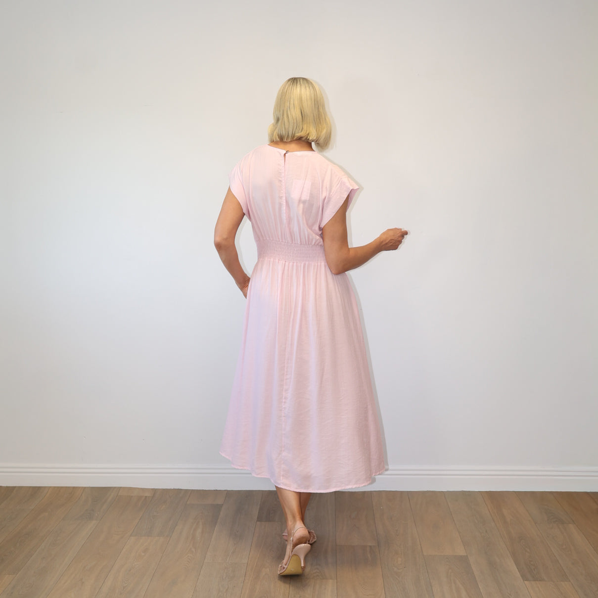 Elise Pleated Midi Dress (Pink)