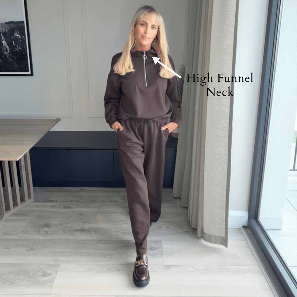 Ella Co-ord (Brown) - High Funnel Neck