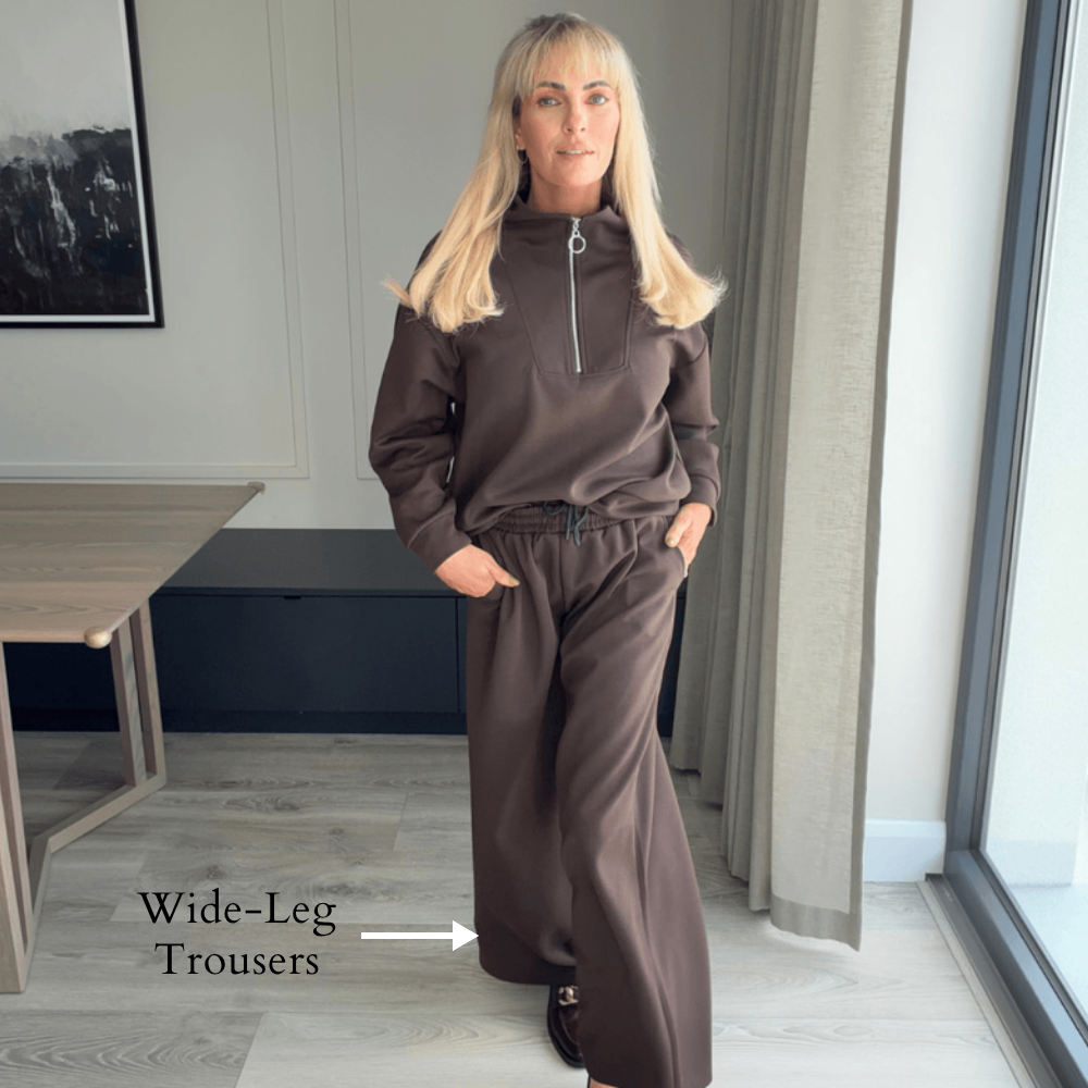 Ella Co-ord (Brown) - Wide-Leg Trousers