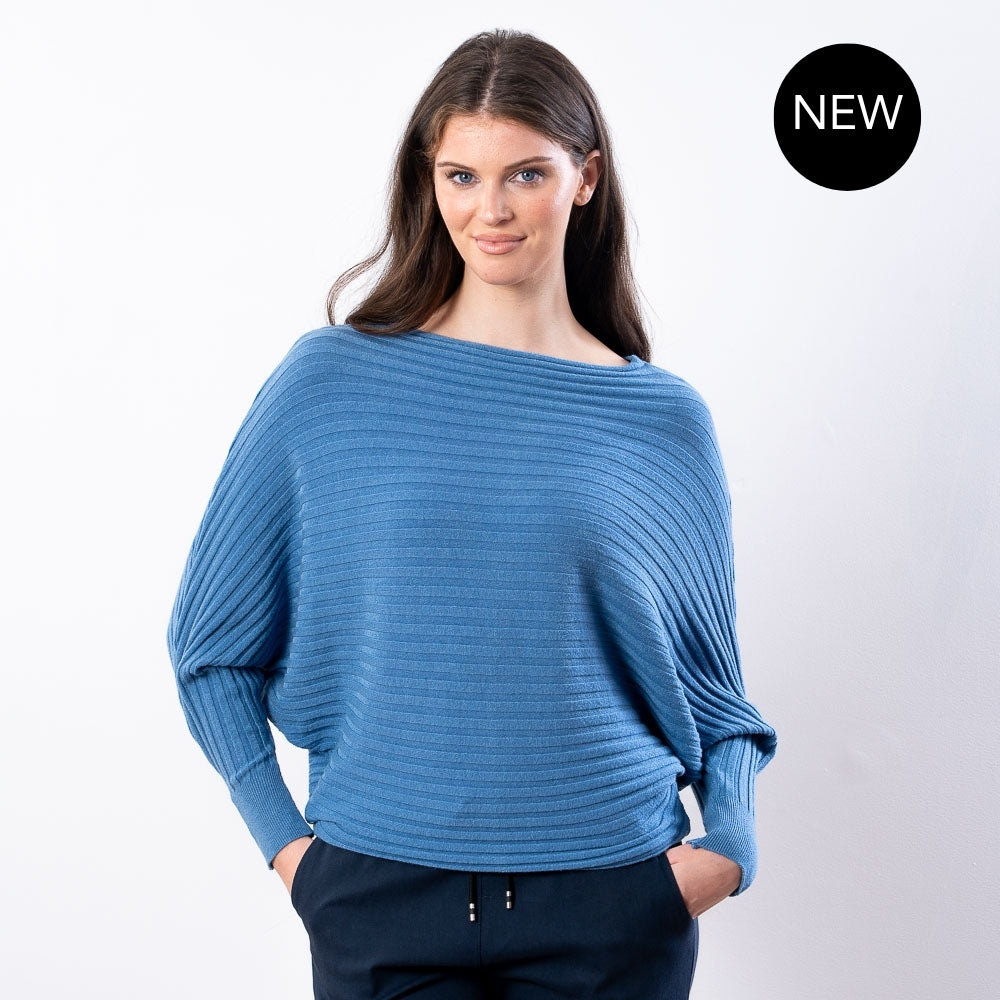 Ellis Batwing Round Neck Top (Blue)