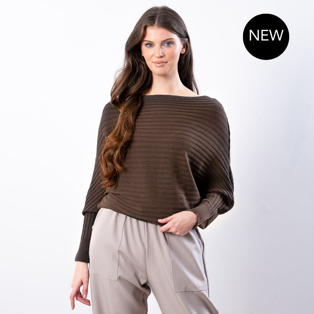 Ellis Batwing Round Neck Top (Brown)
