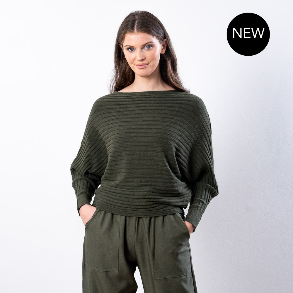 Ellis Batwing Round Neck Top (Khaki)