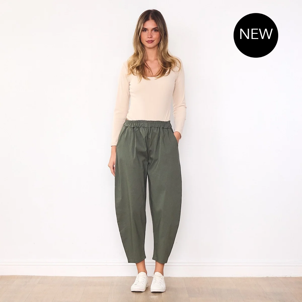 Elora Barrel Leg Trousers (Khaki)