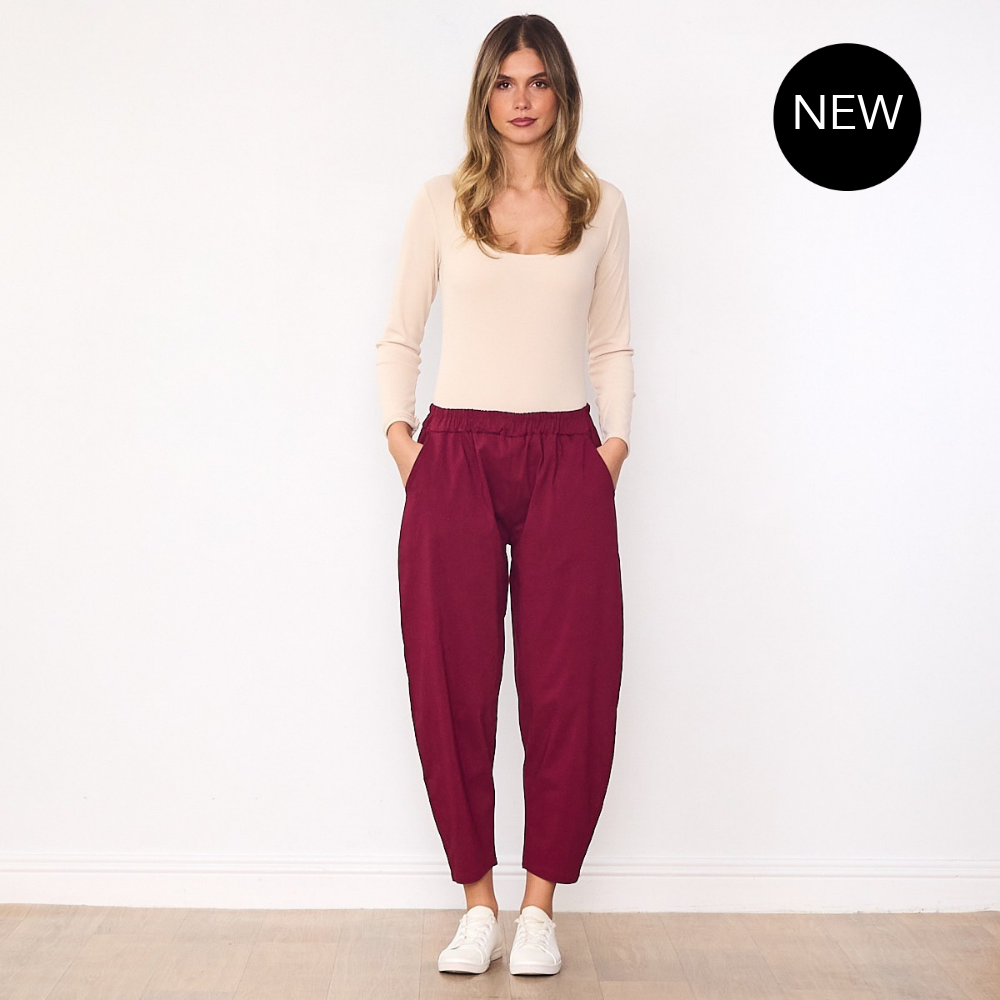 Elora Barrel Leg Trousers (Wine)