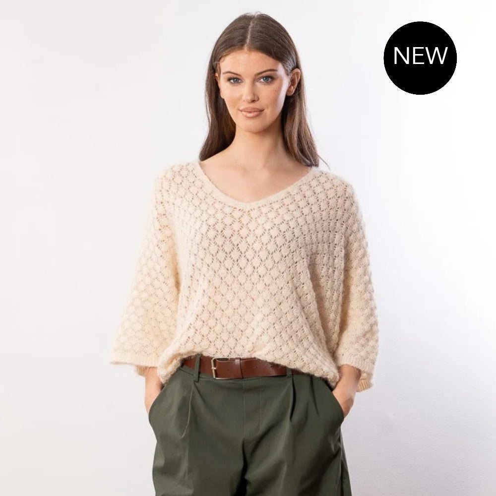 Emily V Neck Batwing Top (Beige)