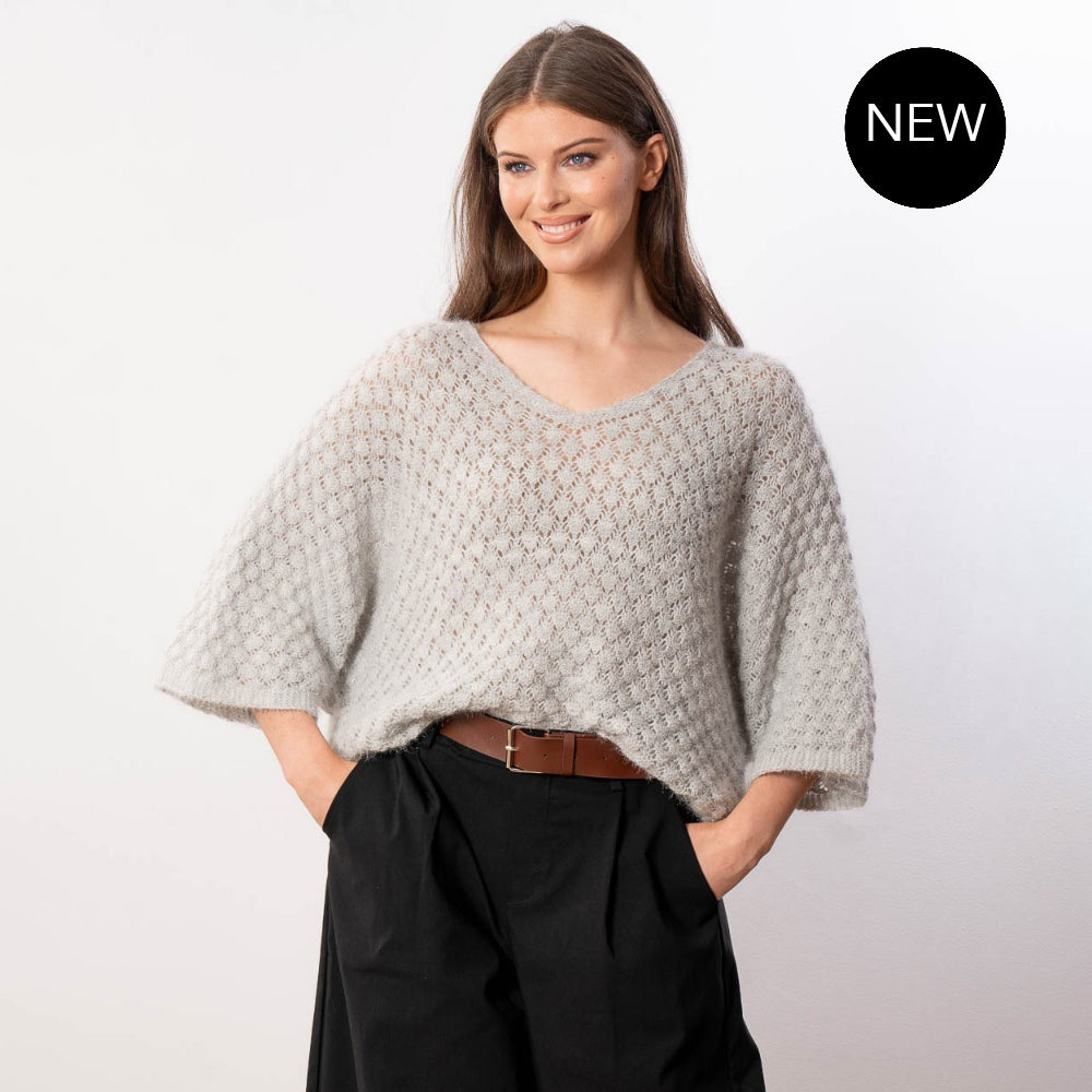 Emily V Neck Batwing Top (Grey)