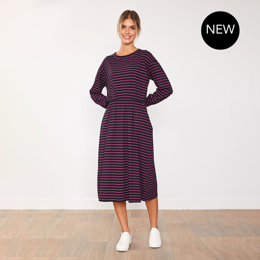 Carmen Dress (Black/Pink Stripe)