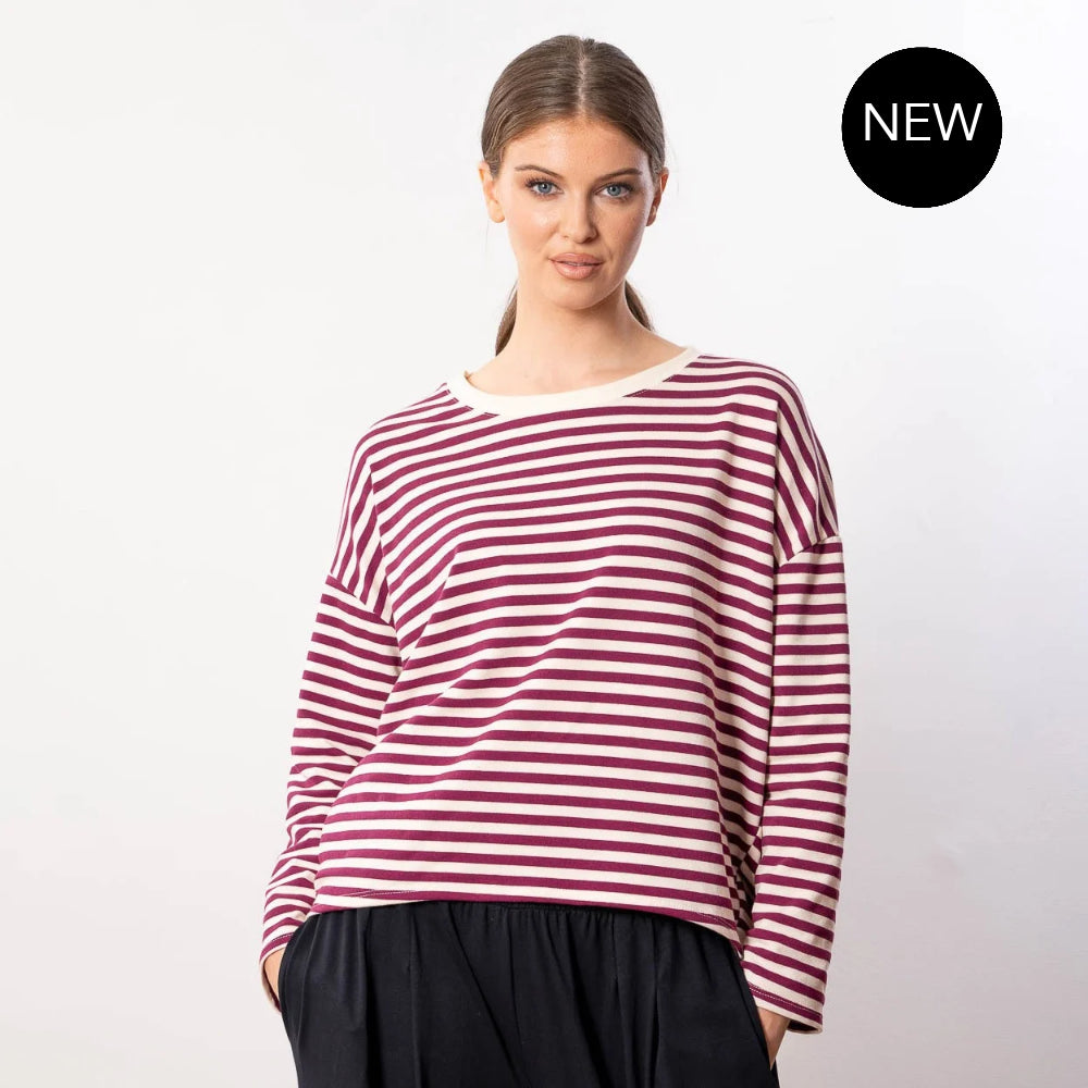 Florence Stripe Top (Berry/Beige)