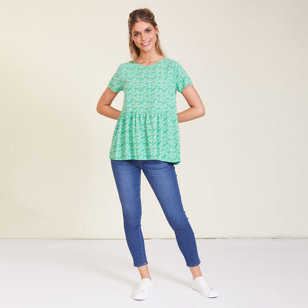 Grace Top (Green Floral)