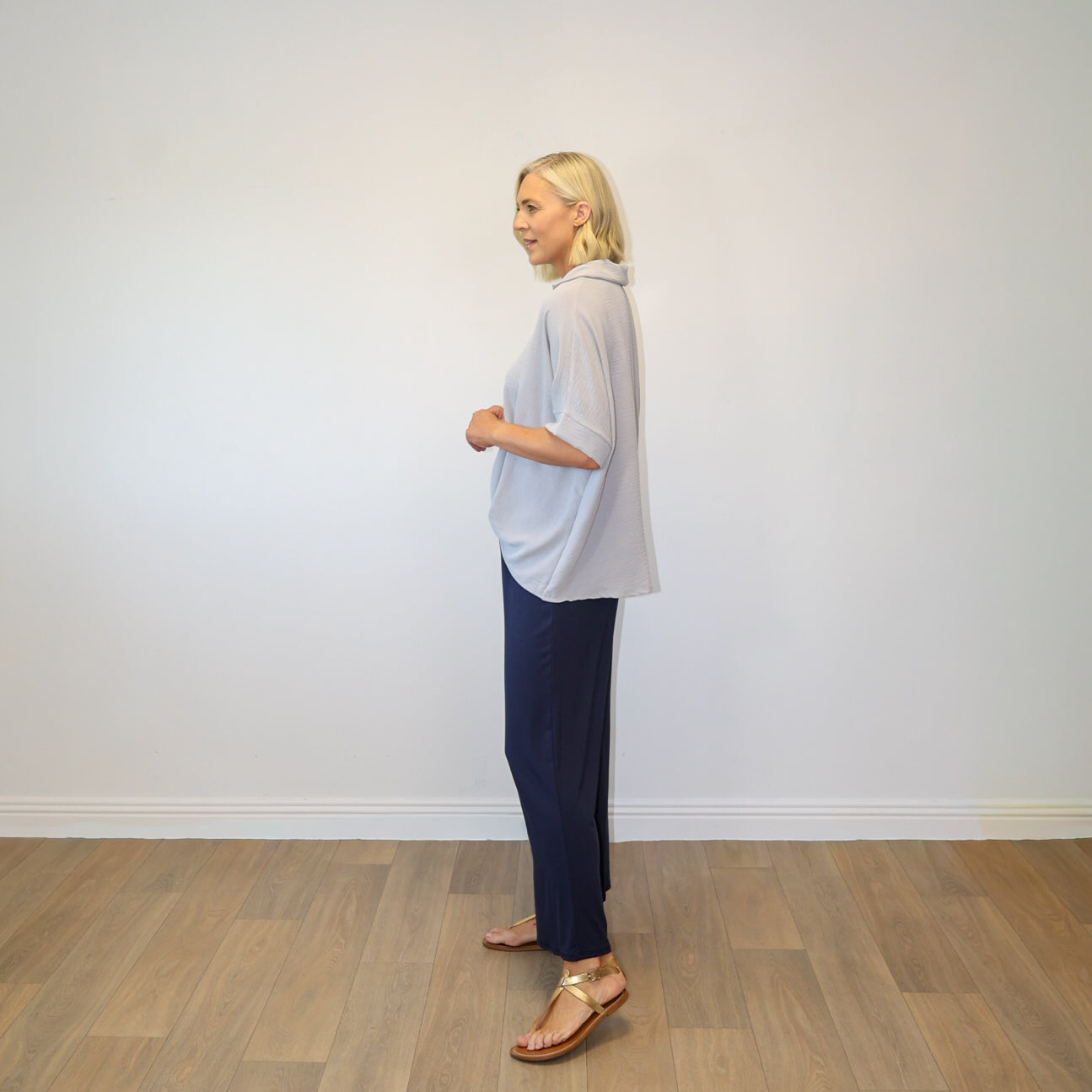 Harper Collar Button Top (Grey)