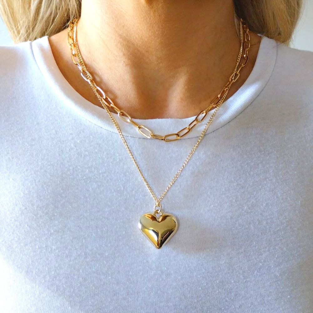 Heart Double Necklace (Gold)