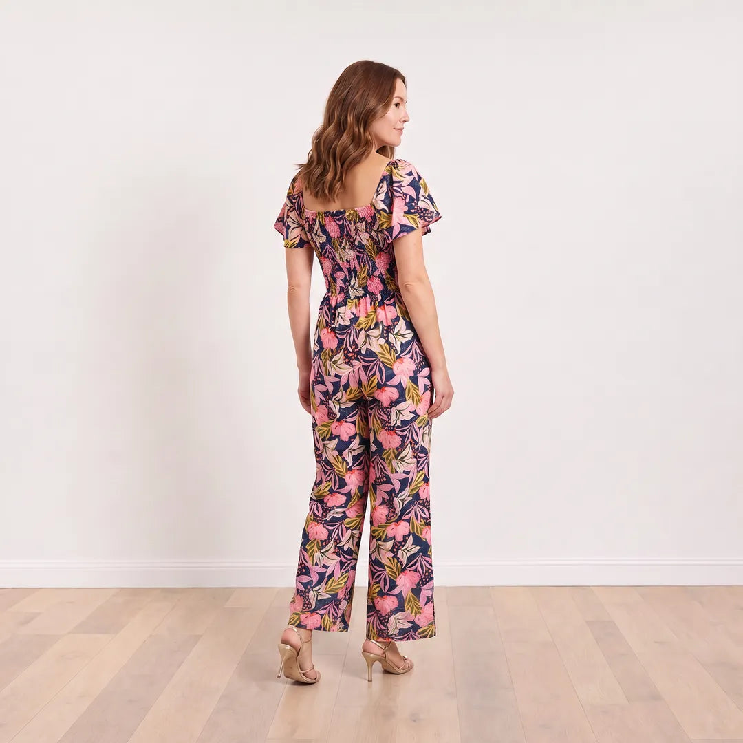 Ivan Jumpsuit Midnight Bloom Lavender - back view on model