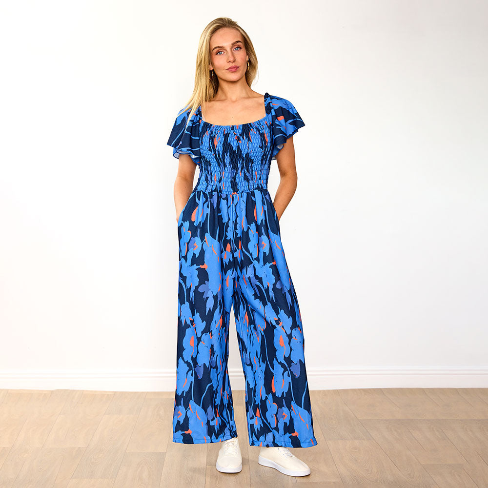 Mara Jumpsuit (Navy/Orange Abstract)