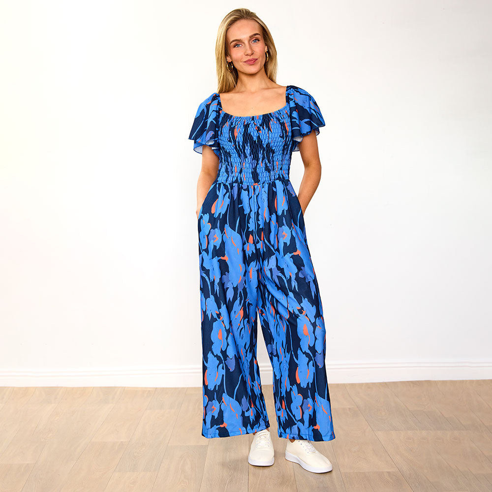Mara Jumpsuit (Navy/Orange Abstract)