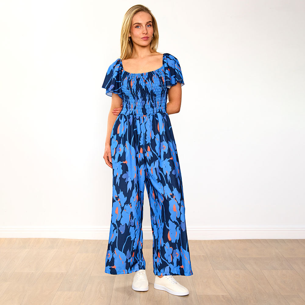 Mara Jumpsuit (Navy/Orange Abstract)