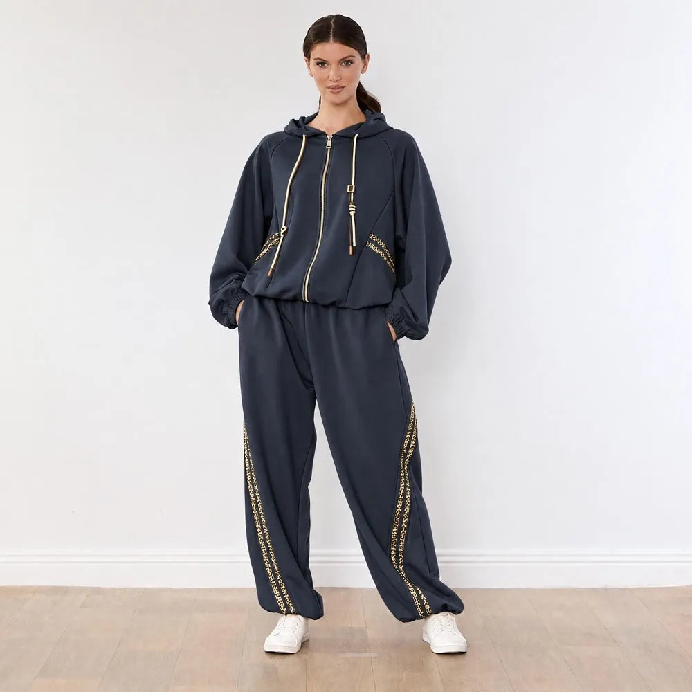 Kaelin Leopard Stripe Co-ord in Navy - front view