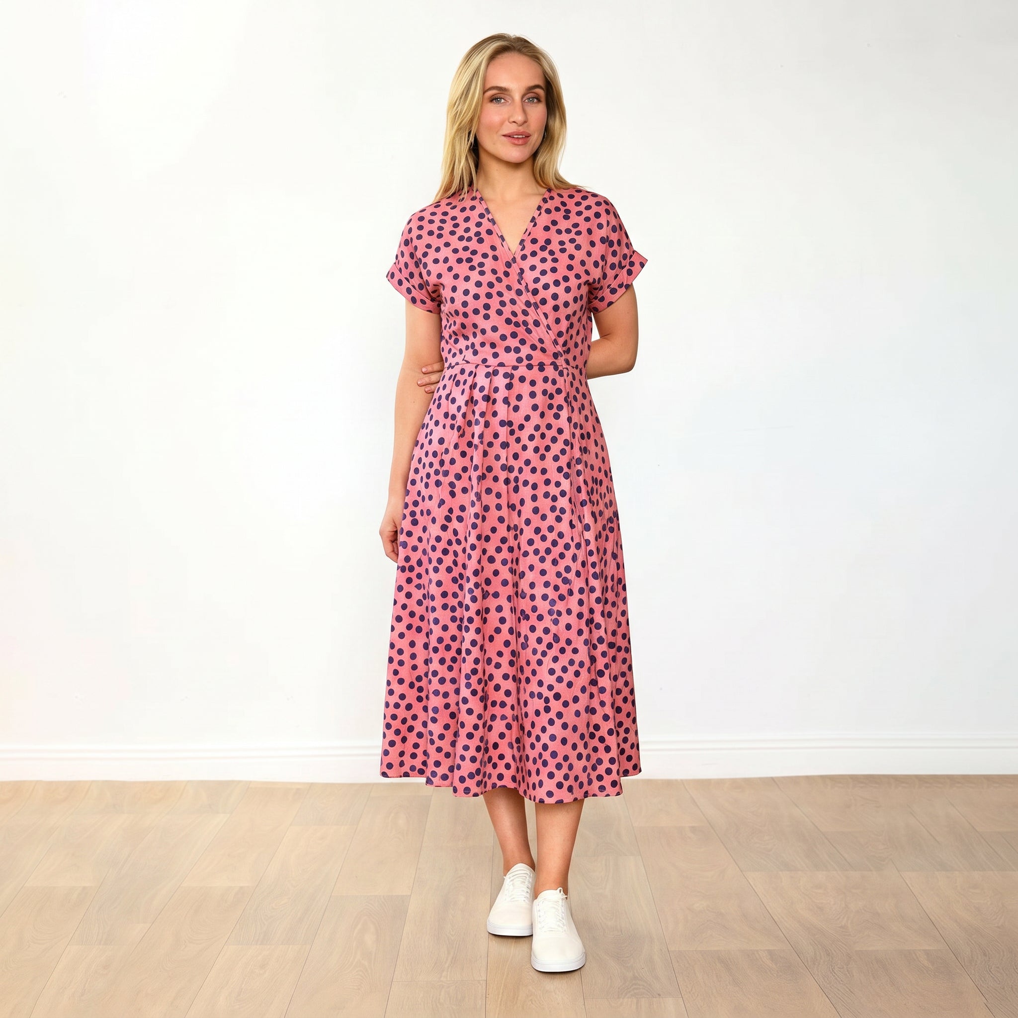 Kennedy Dress Pink Polka Dot - Front View