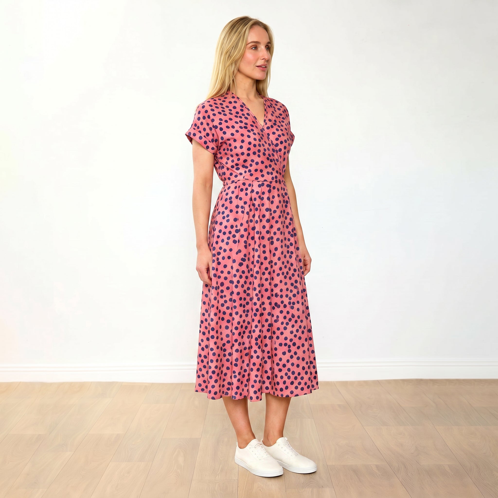 Kennedy Dress Pink Polka Dot - Side View