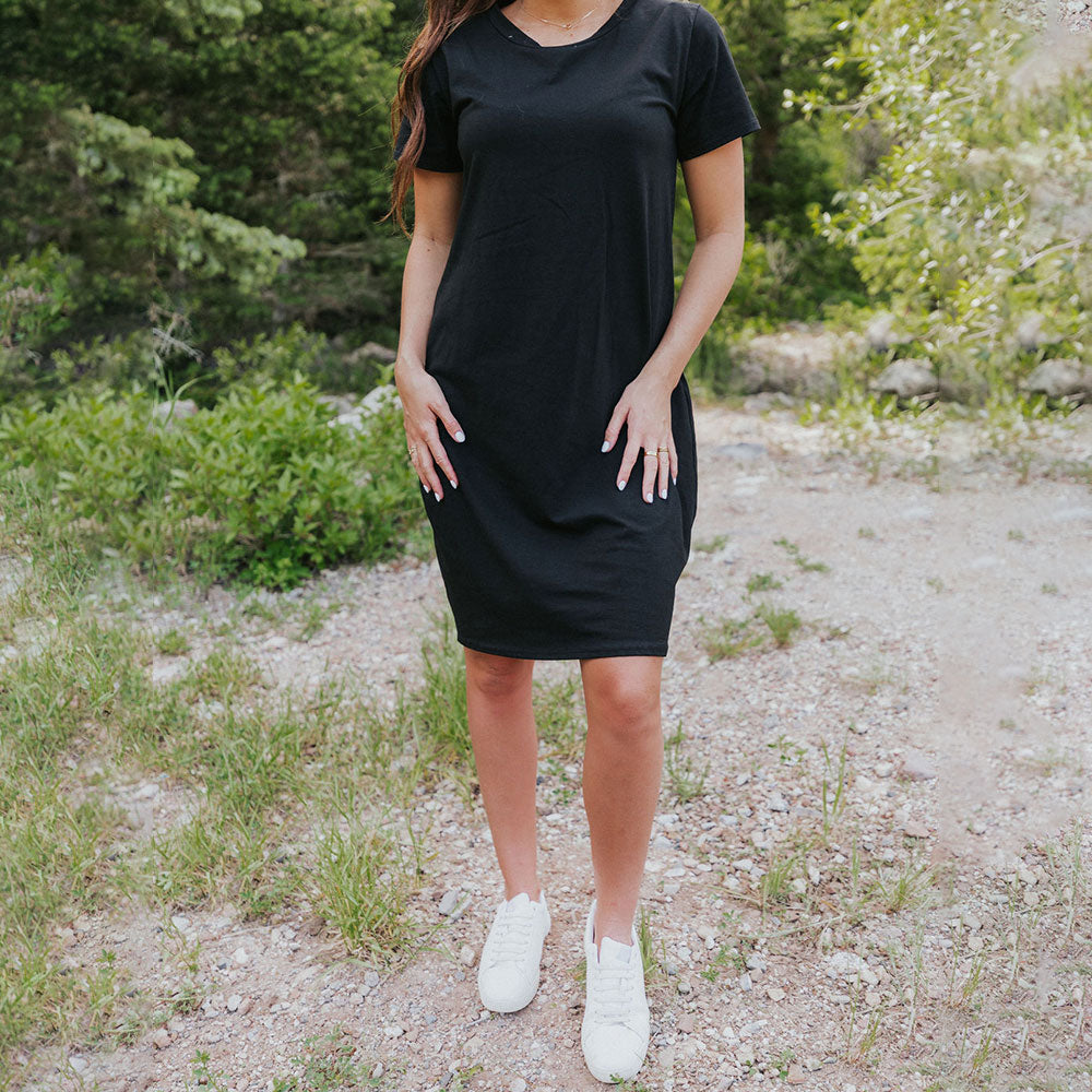 Black knee length shirt dress best sale