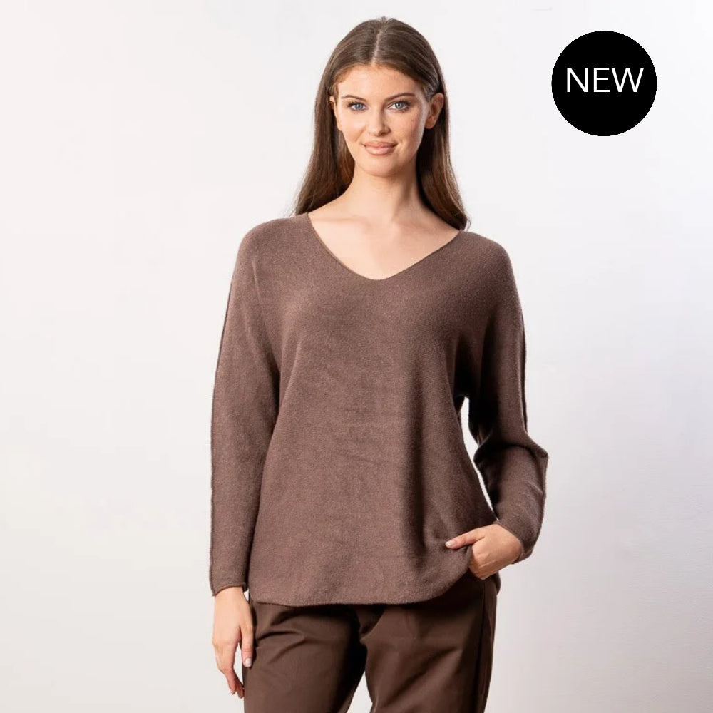 Kylie V Neck Jumper (Brown)