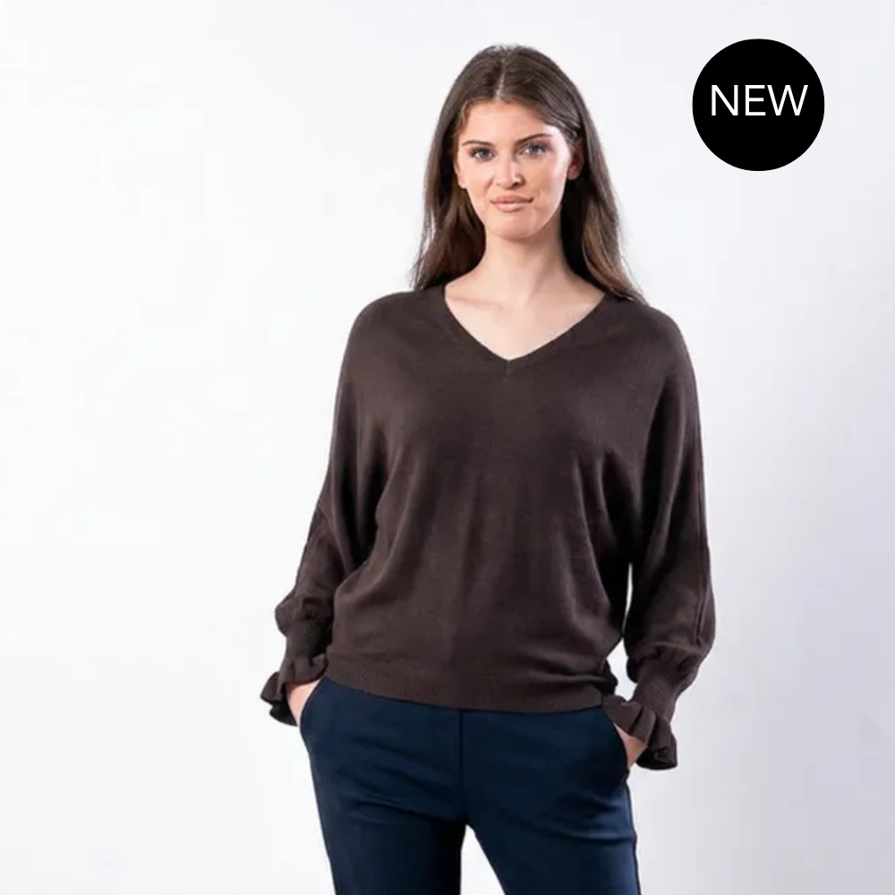 Lexie Batwing V-Neck Top (Brown)