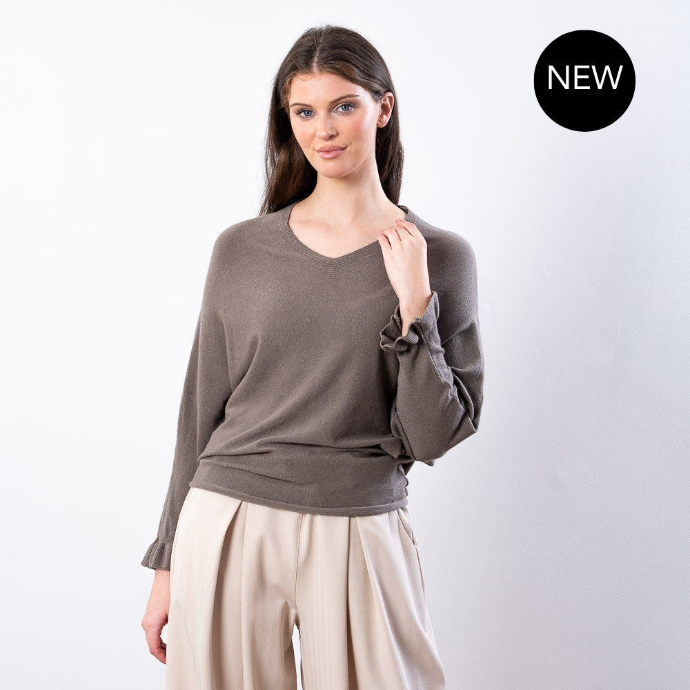 Lexie Batwing V-Neck Top (Taupe)