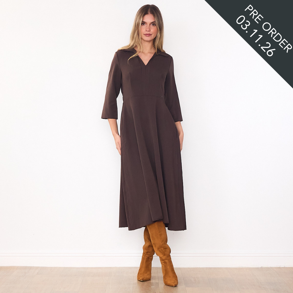 Linda Collar Dress (Brown)