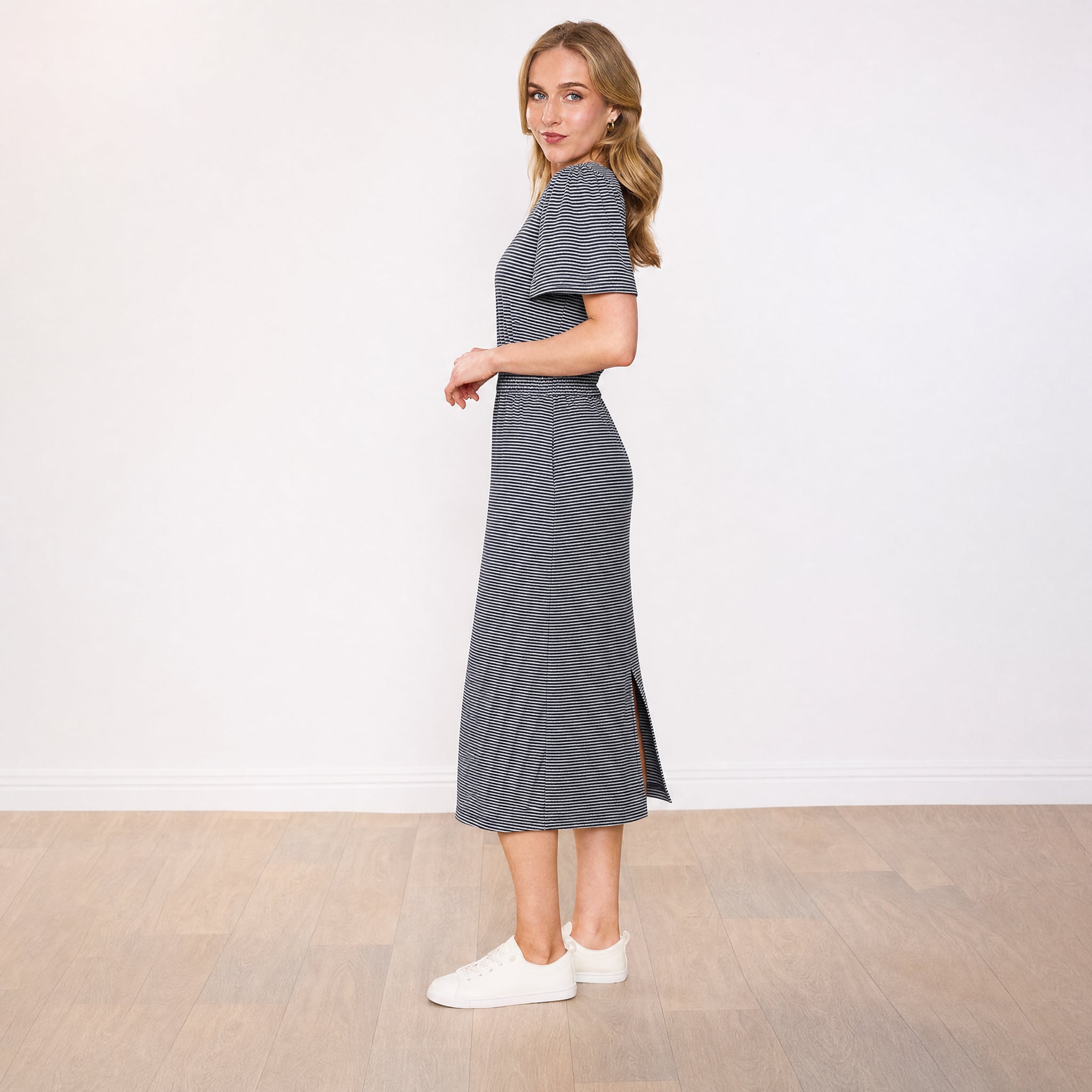Lois Dress in navy stripe – women's dress – view 4