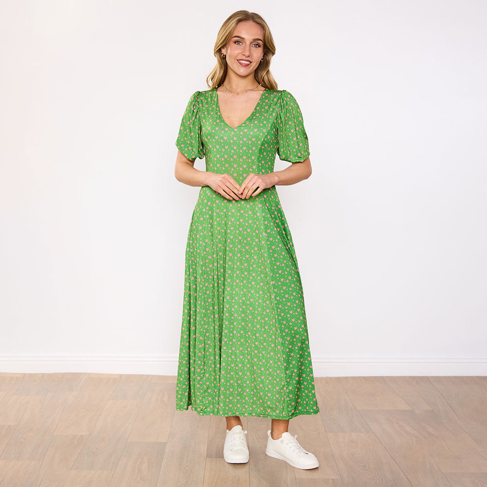 Lucy Dress (Green/Pink Star)