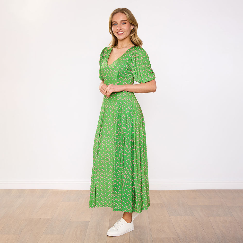 Lucy Dress (Green/Pink Star)