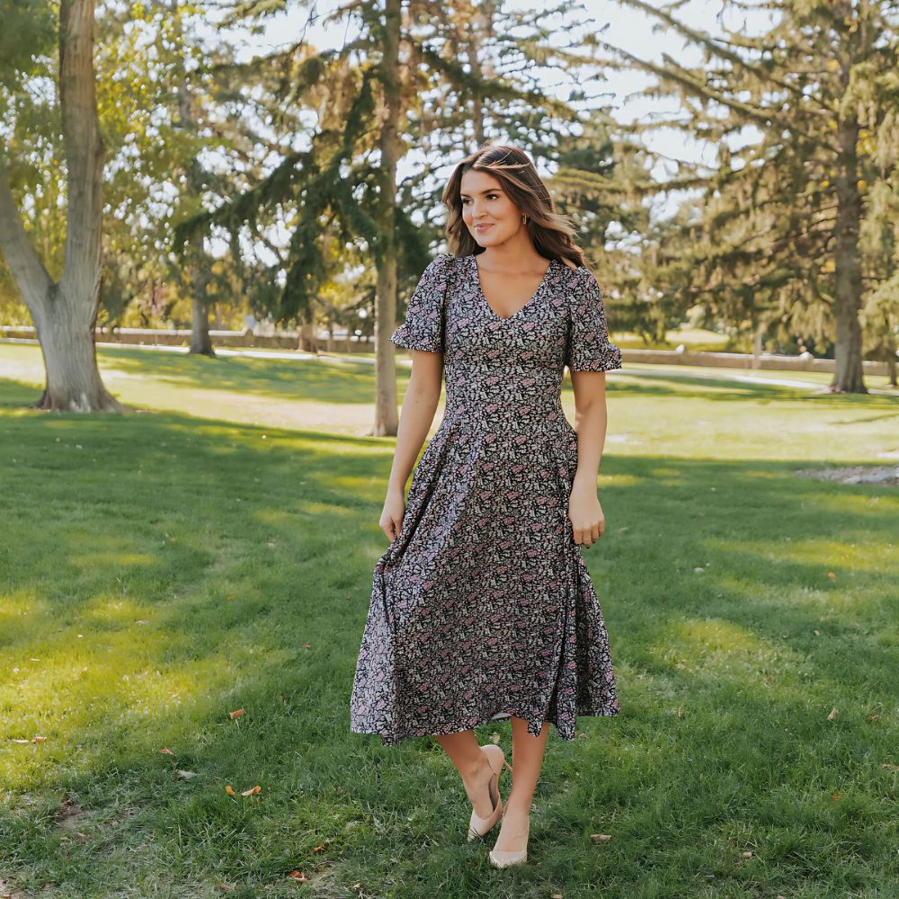 Lucy Dress (Black/Pink Floral)