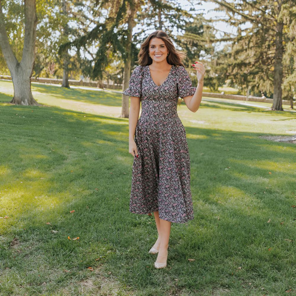 Lucy Dress (Black/Pink Floral)