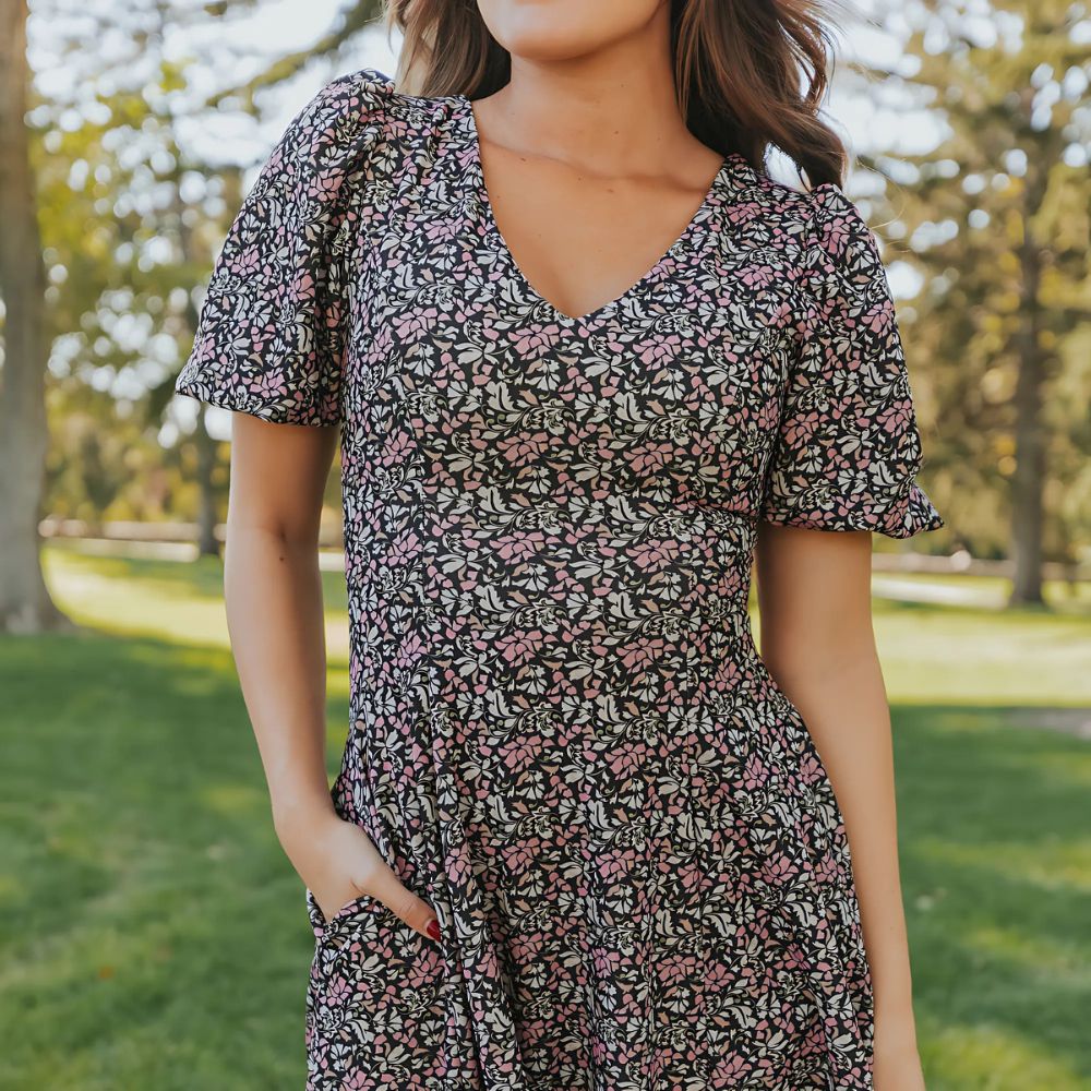 Lucy Dress (Black/Pink Floral)