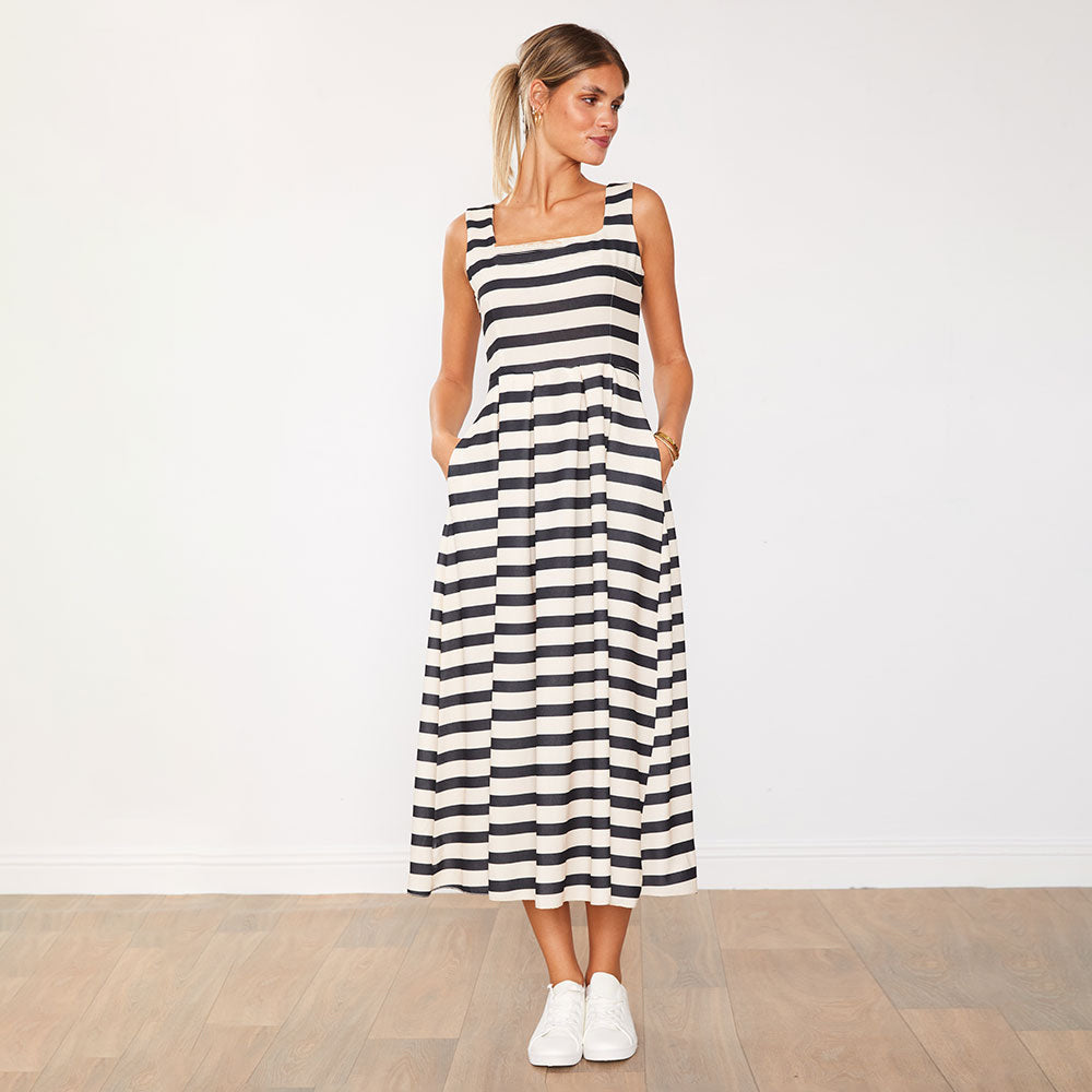 Maddie Dress (Black/Cream Stripe)