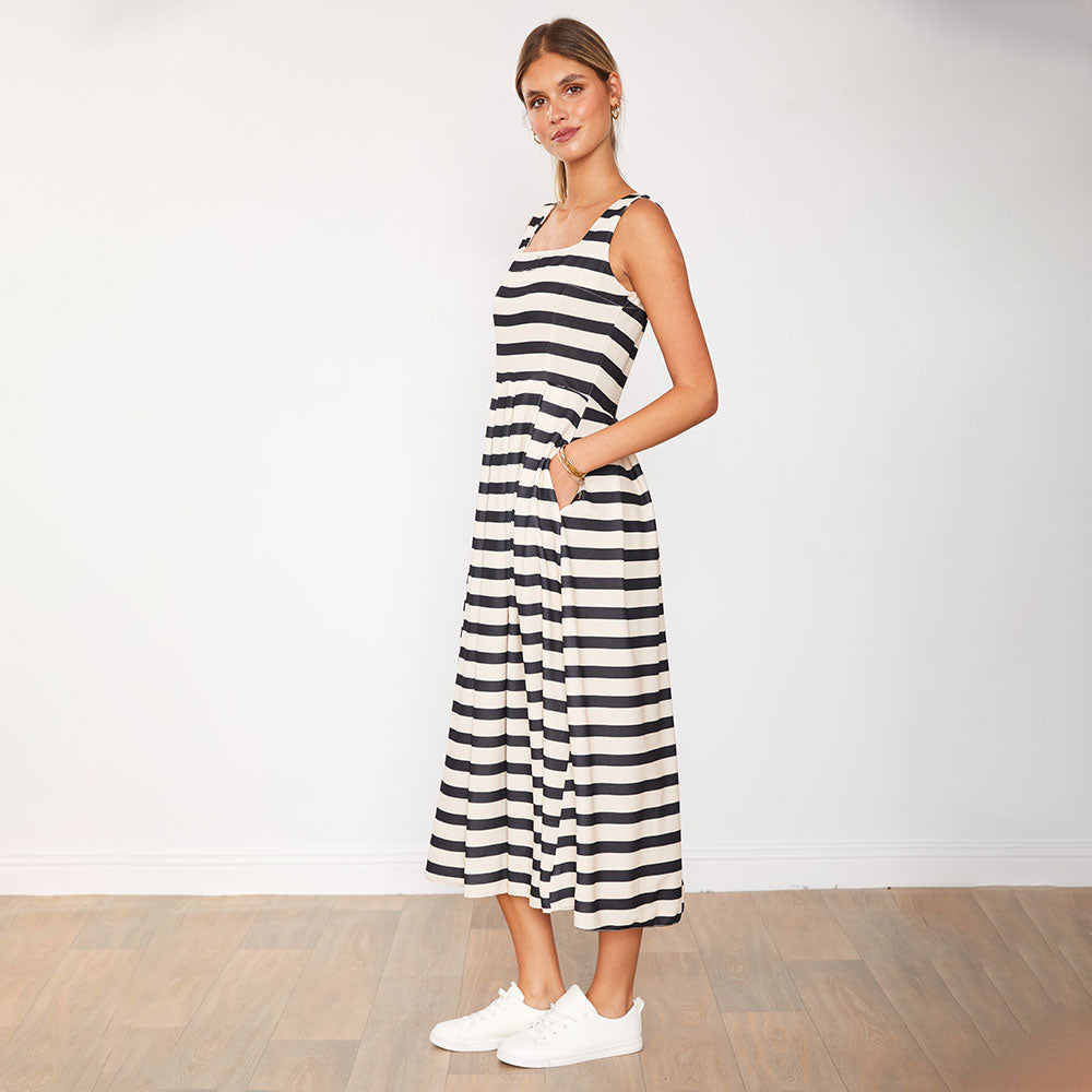 Maddie Dress (Black/Cream Stripe)