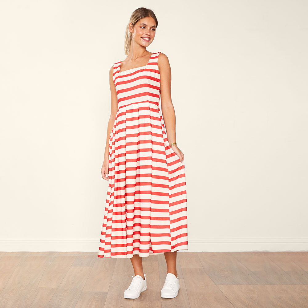 Maddie Dress (Red/Cream Stripe)