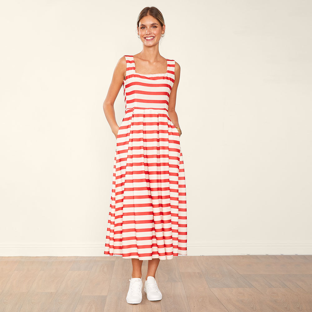 Maddie Dress (Red/Cream Stripe)