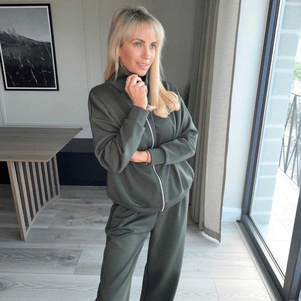 Mara Co-ord in khaki – two piece co-ord set, high funnel neck, image 4