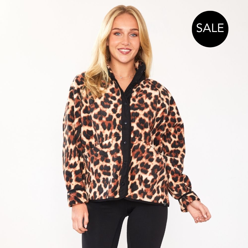 Molly Fleece Jacket (Leopard Print/Black Trim)