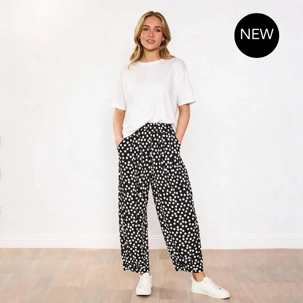 Fraya Trousers (Black/Polka Dot)