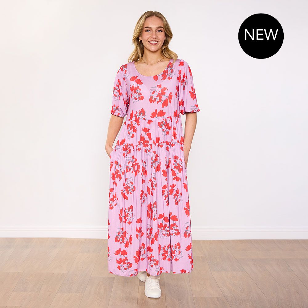 Blaire Dress in blush coral bloom floral print – women's dress