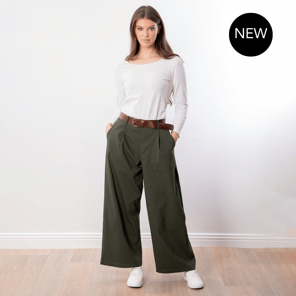 Nora Wide Leg Trousers (Khaki)
